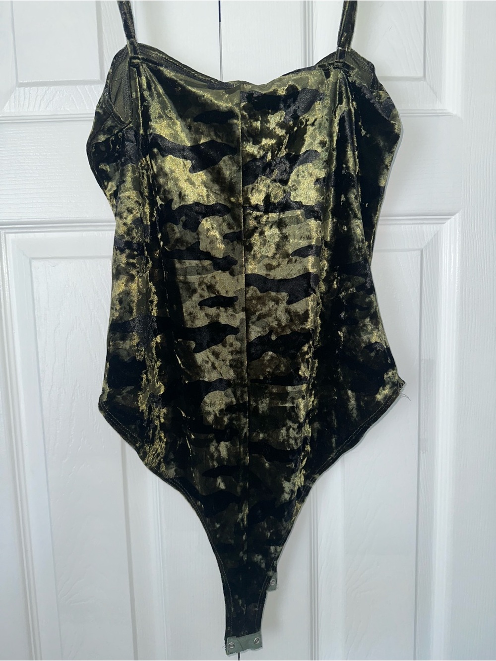 Forever 21 Olive & Black Camo Velvet Bodysuit - Picture 8 of 8